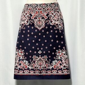 NWOT Talbots Navy Red White Floral Paisley Stretch A-Line Skirt Women's (18)